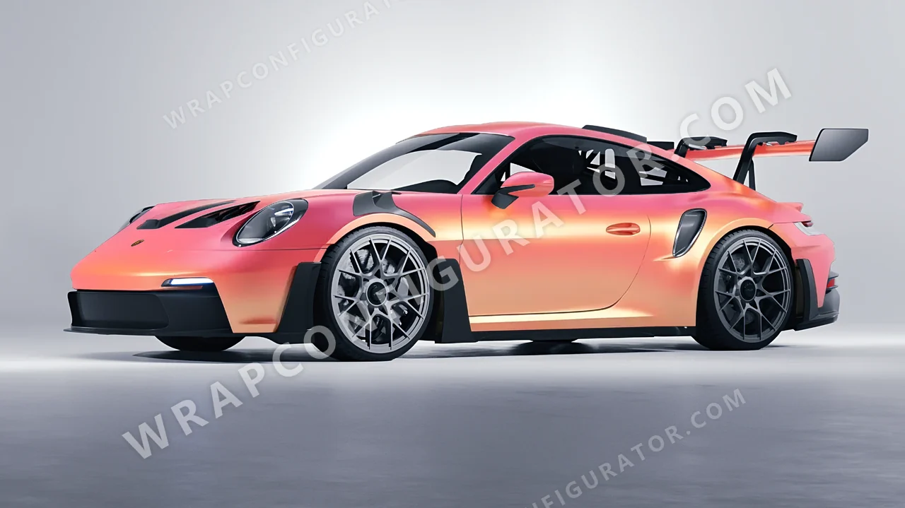 Orange Porsche 911 GT3 RS 2024 wrapped in 3M Electric Coral SP213