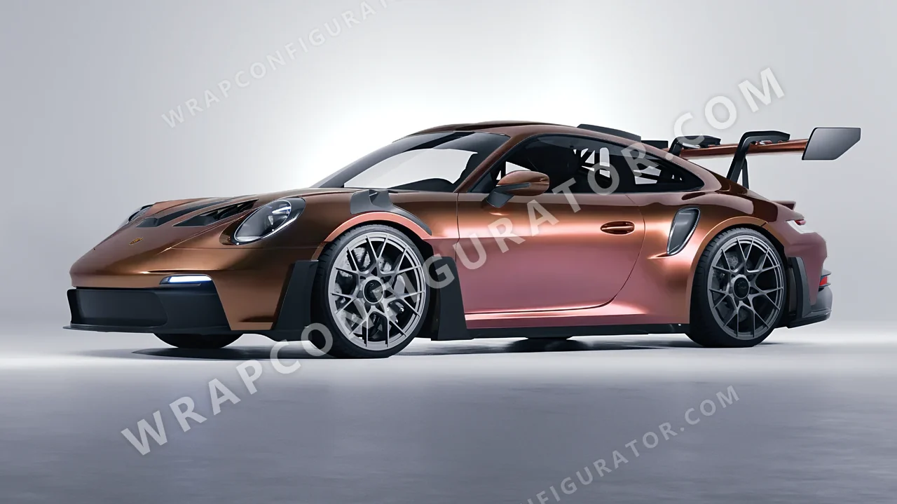 Orange Porsche 911 GT3 RS 2024 wrapped in ORACAL Gloss Aubergine Bronze 970RA-990G