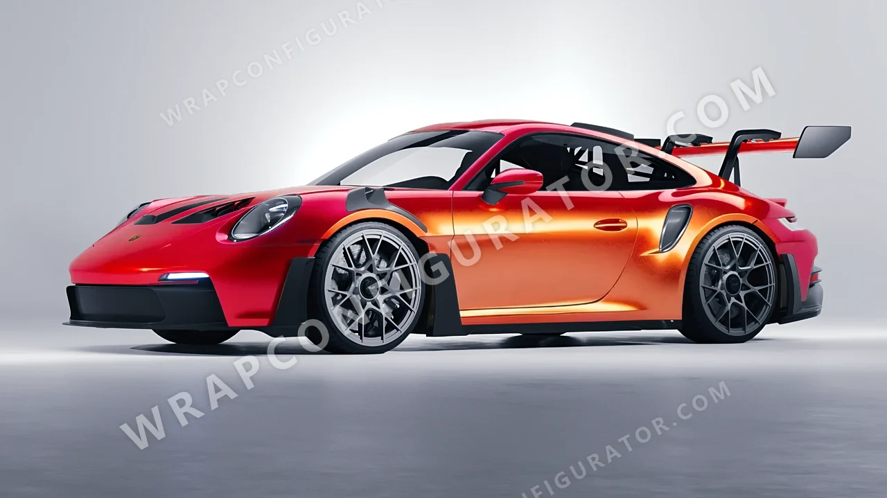 Orange Porsche 911 GT3 RS 2024 wrapped in ORACAL Gloss Sunset Shift 970RA-100G