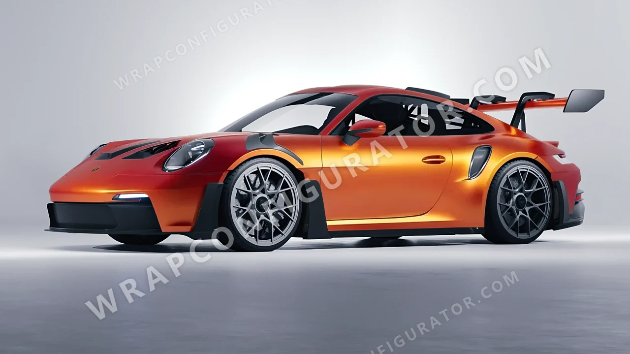 Orange Porsche 911 GT3 RS 2024 wrapped in ORACAL Matt Sunset Shift 970RA-100M
