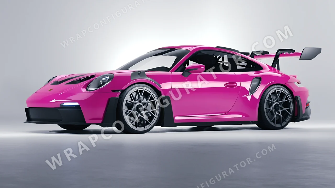 Pink Porsche 911 GT3 RS 2024 wrapped in 3M Gloss Hot Pink G103