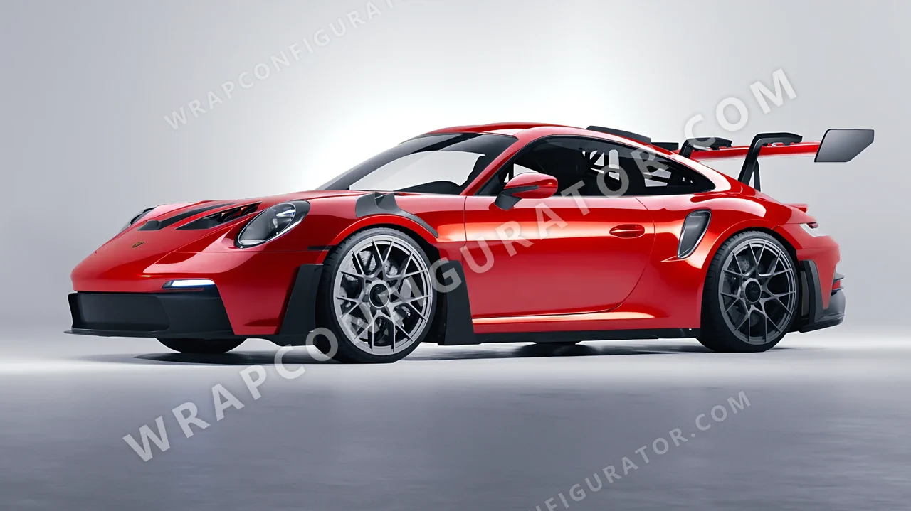 Red Porsche 911 GT3 RS 2024 wrapped in 3M Hot Rod Red HG13