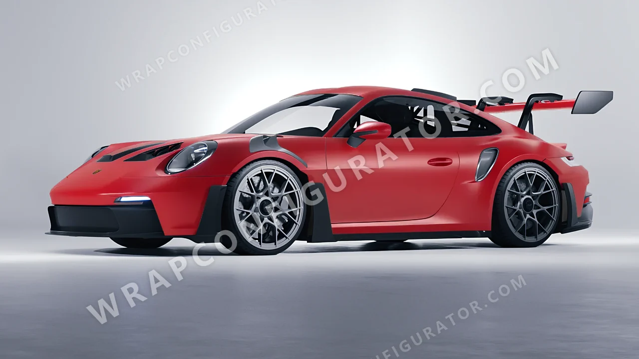 Red Porsche 911 GT3 RS 2024 wrapped in ORACAL Cardinal Red 970RA-028M