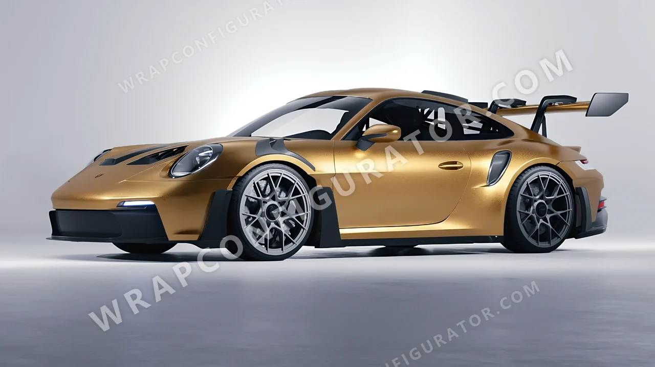Yellow Porsche 911 GT3 RS 2024 wrapped in ORACAL Gold 970RA-091M