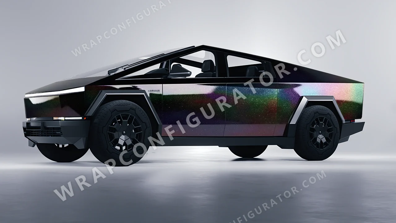 Black Tesla Cybertruck 2024 wrapped in 3M Black Psychedelic HGP221