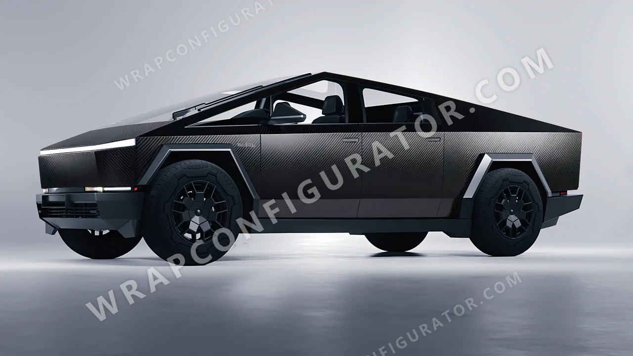 Black Tesla Cybertruck 2024 wrapped in 3M Carbon Fiber Black CFS12