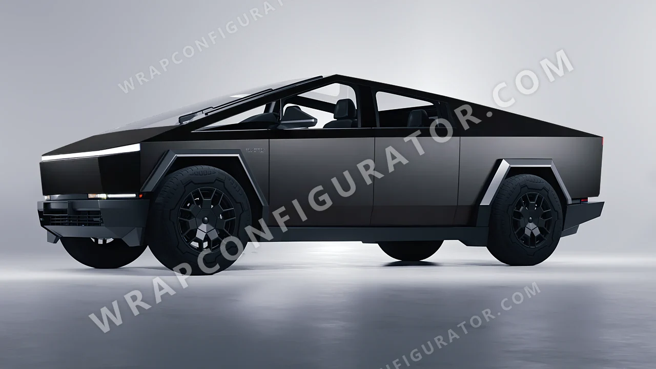Black Tesla Cybertruck 2024 wrapped in 3M Dead Matte Black DM12