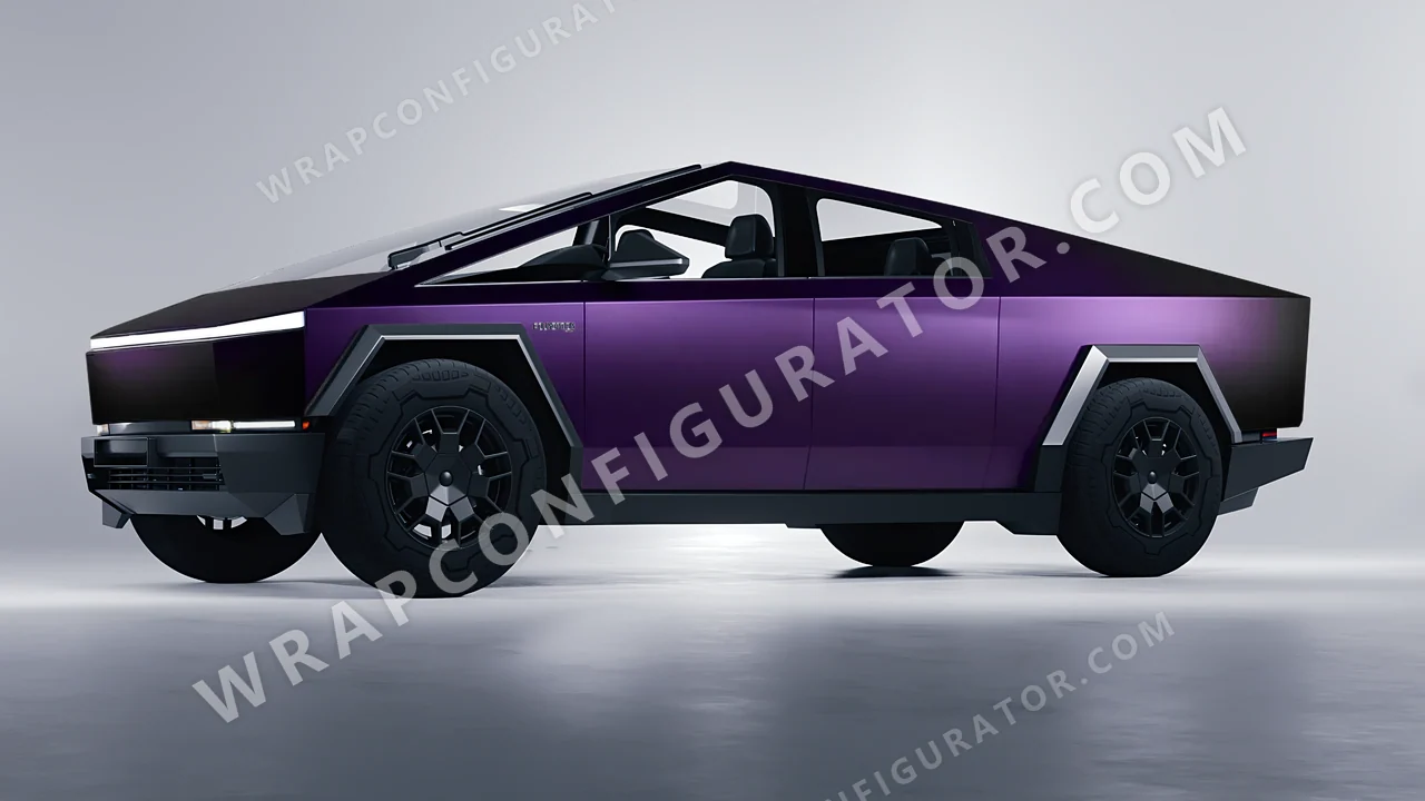 Black Tesla Cybertruck 2024 wrapped in KPMF Frozen Midnight Purple K75570