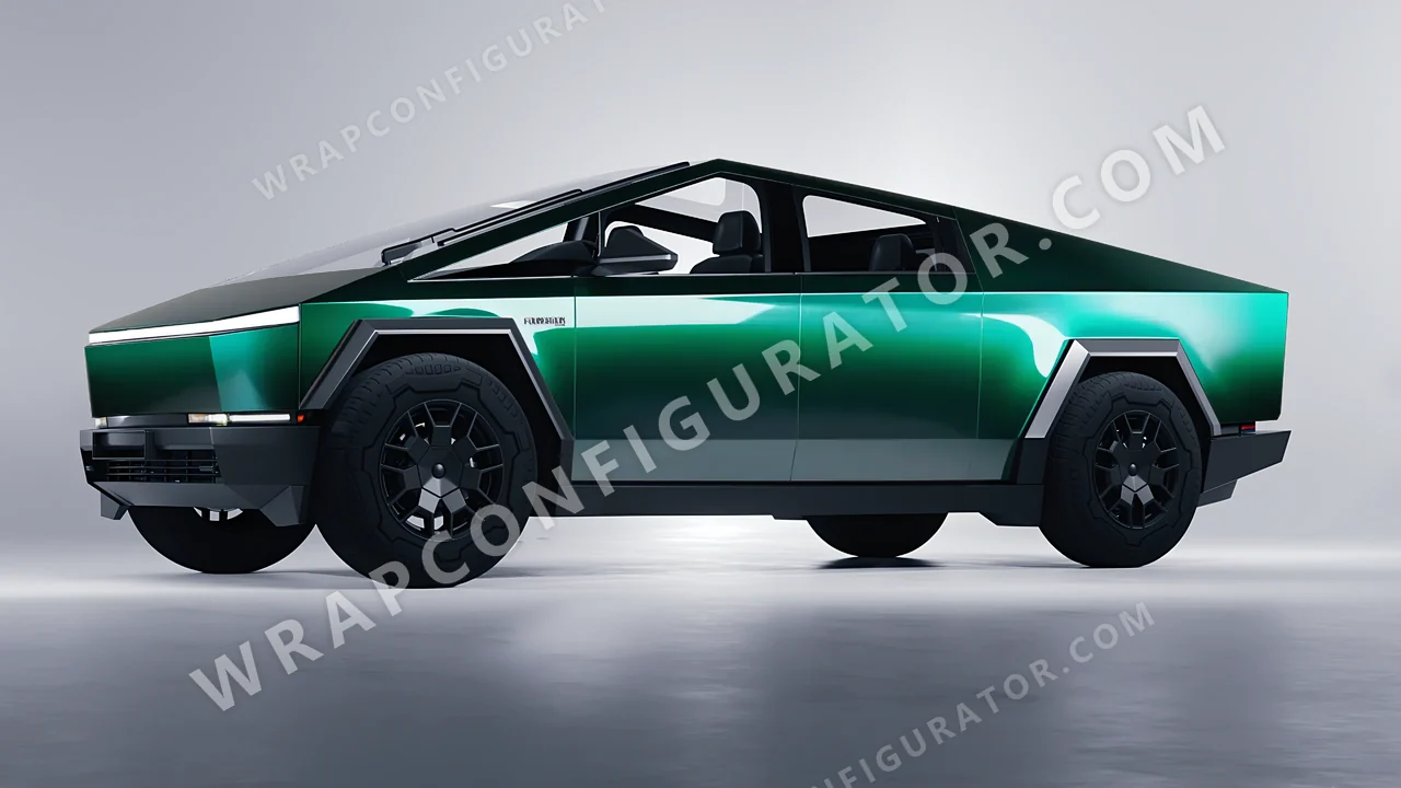 Black Tesla Cybertruck 2024 wrapped in KPMF Green Black Iridescent K75460
