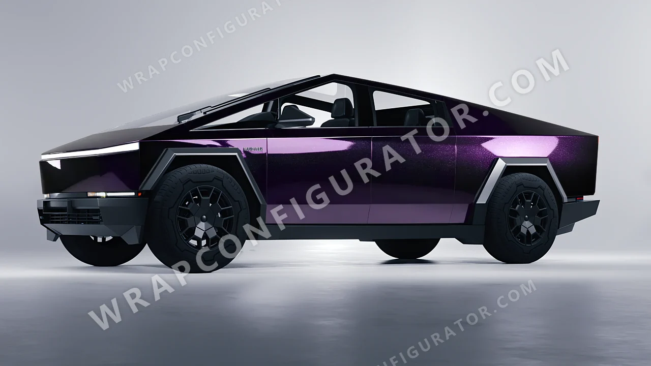 Black Tesla Cybertruck 2024 wrapped in KPMF Hypnotic Black Violet K75459