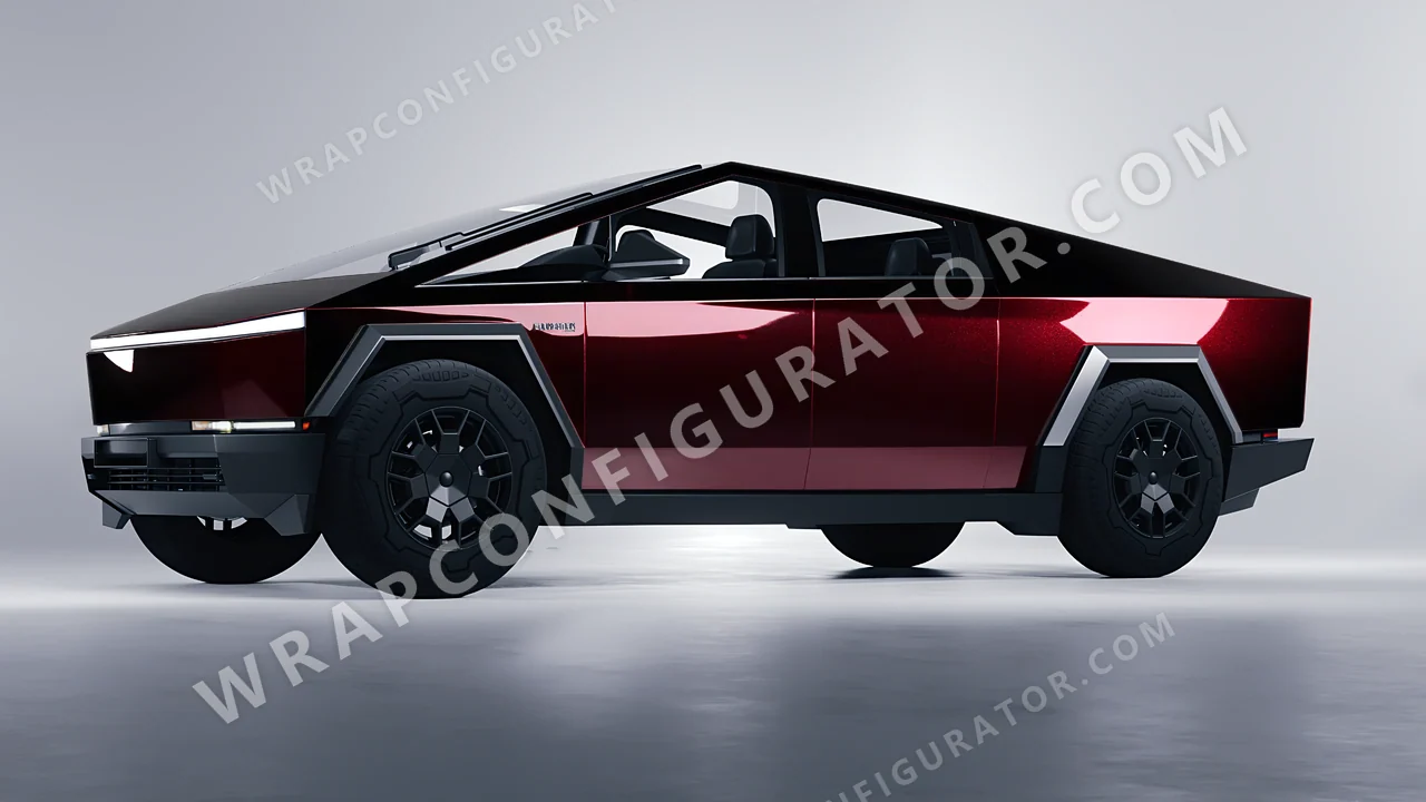 Black Tesla Cybertruck 2024 wrapped in KPMF Midnight Crimson Bloom K75447