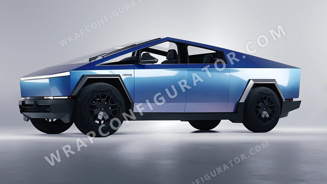 Black Tesla Cybertruck 2024 wrapped in ORACAL Jetstream Blue 970RA-963G