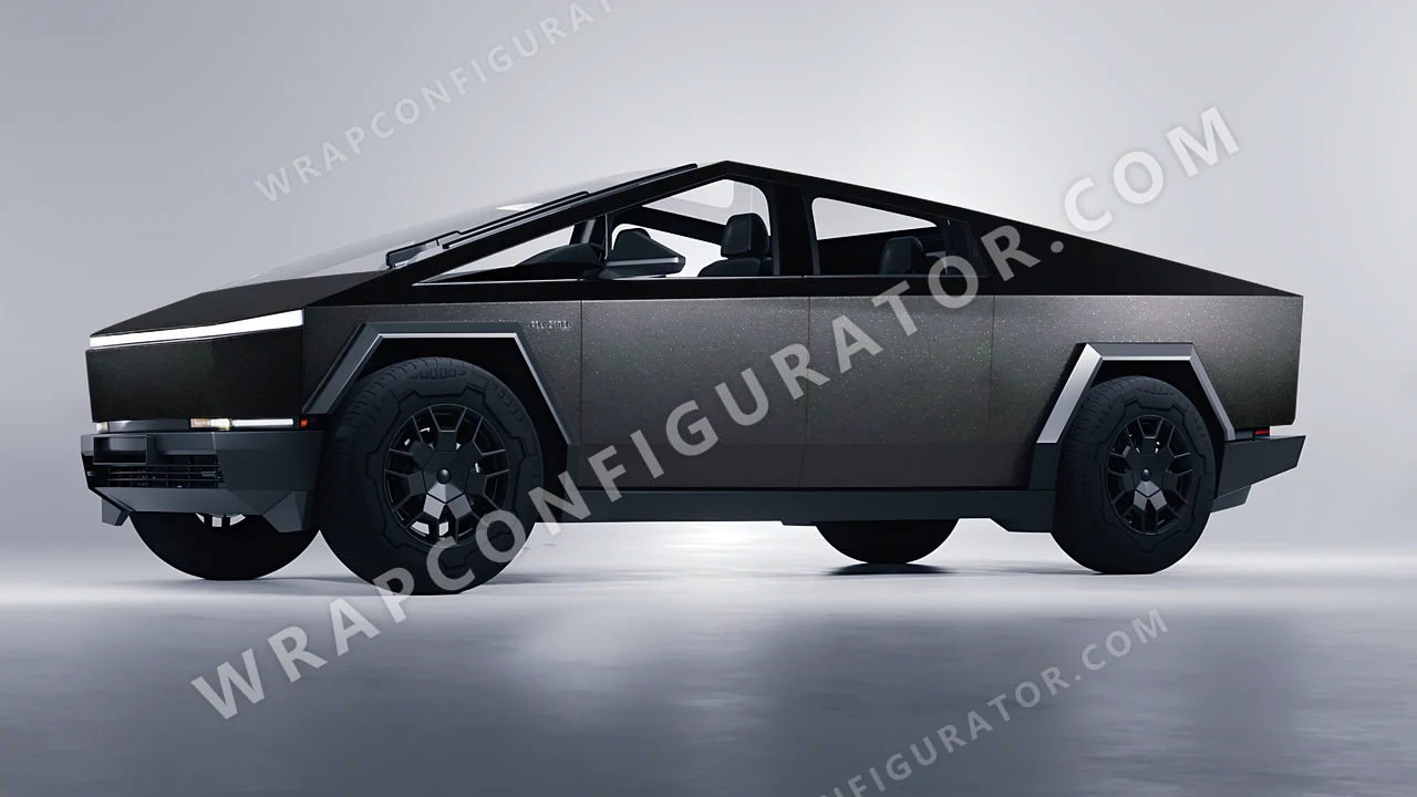 Black Tesla Cybertruck 2024 wrapped in ORACAL Matt Black Galactic Gold 970RA-905M