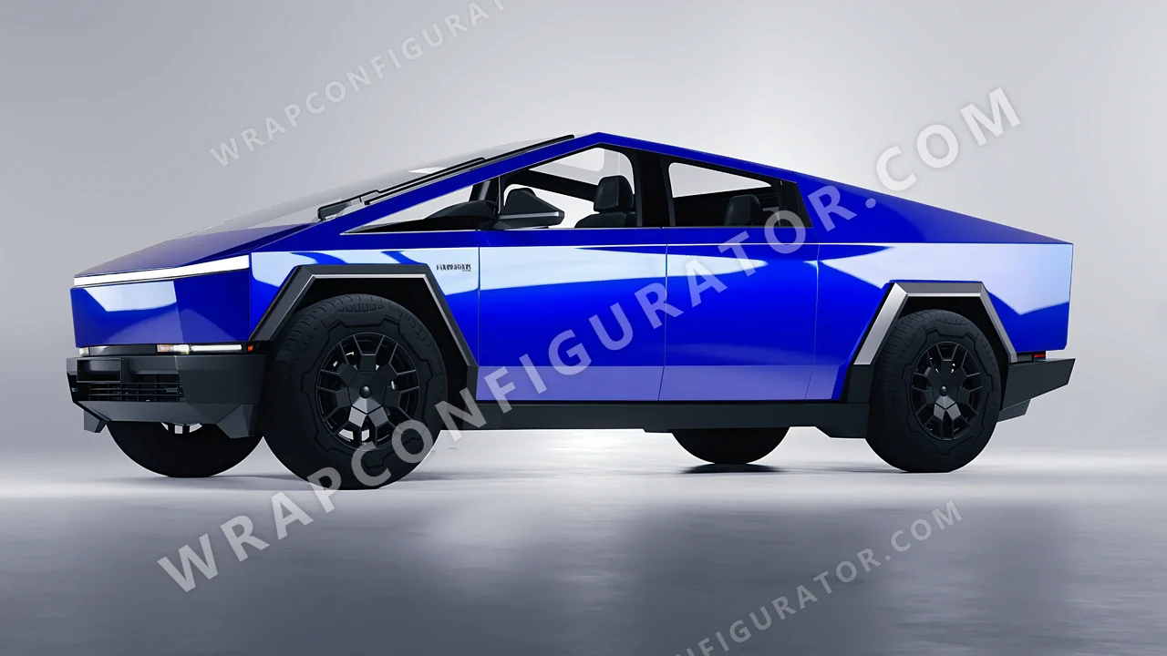 Blue Tesla Cybertruck 2024 wrapped in 3M Blue Raspberry HG378