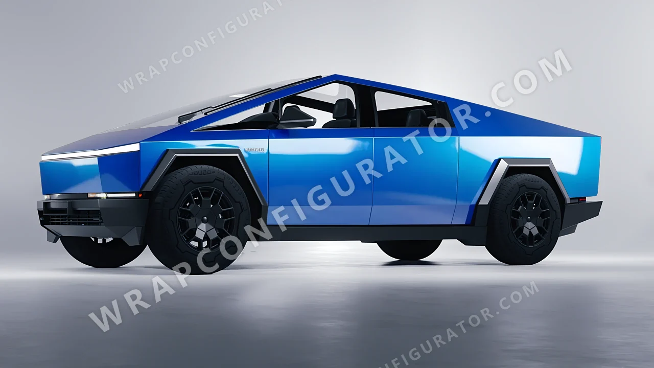 Blue Tesla Cybertruck 2024 wrapped in 3M Gloss Blue Fire G337