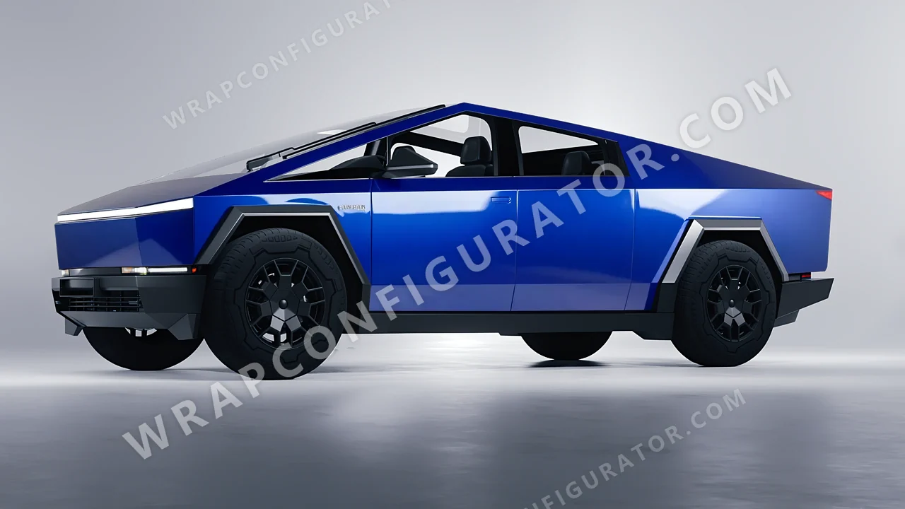 Blue Tesla Cybertruck 2024 wrapped in 3M Gloss Deep Blue Metallic G217