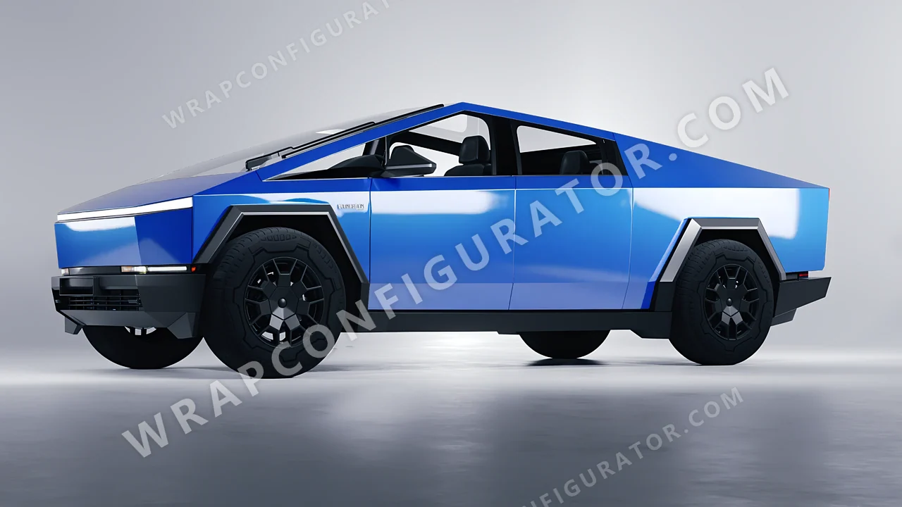 Blue Tesla Cybertruck 2024 wrapped in 3M Gloss Ice Blue G247
