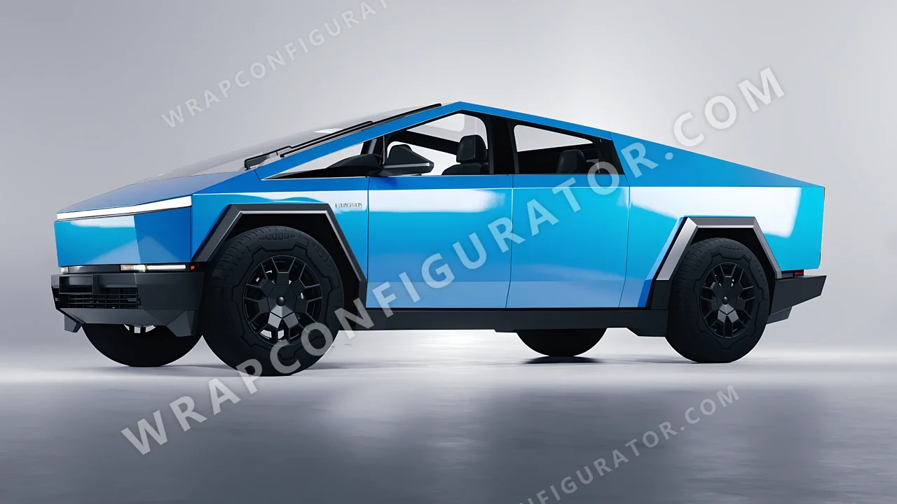 Blue Tesla Cybertruck 2024 wrapped in 3M Gloss Sky Blue G77