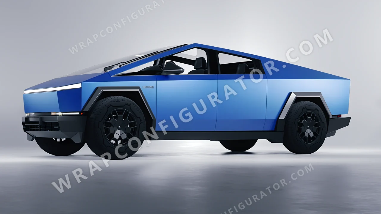 Blue Tesla Cybertruck 2024 wrapped in 3M Matte Blue Metallic M227