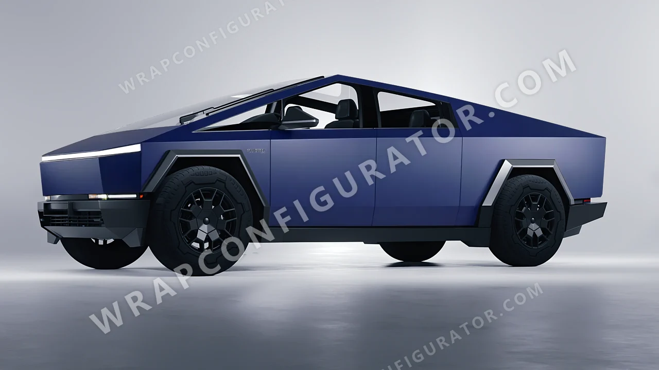 Blue Tesla Cybertruck 2024 wrapped in 3M Matte Indigo M27