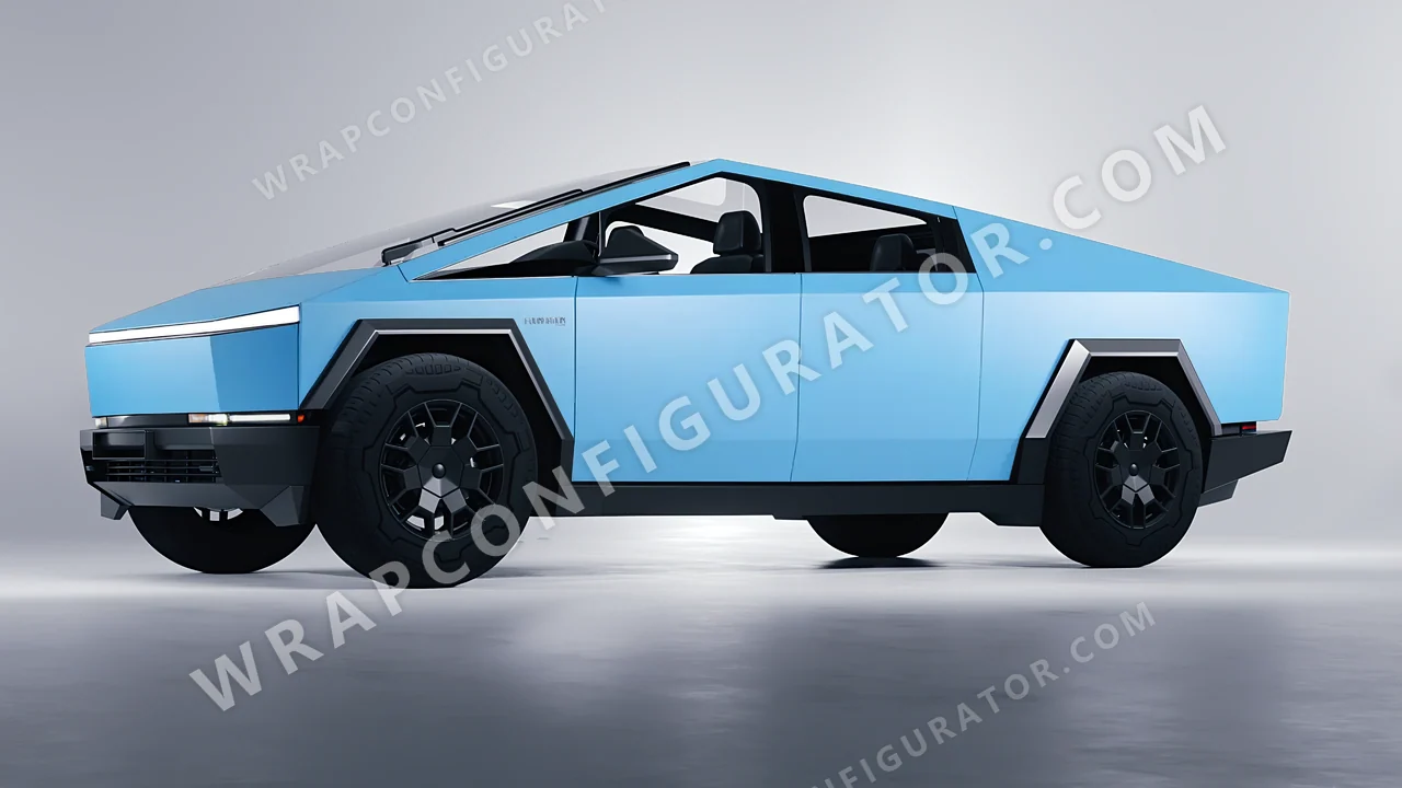 Blue Tesla Cybertruck 2024 wrapped in 3M Matte Riviera Blue M67
