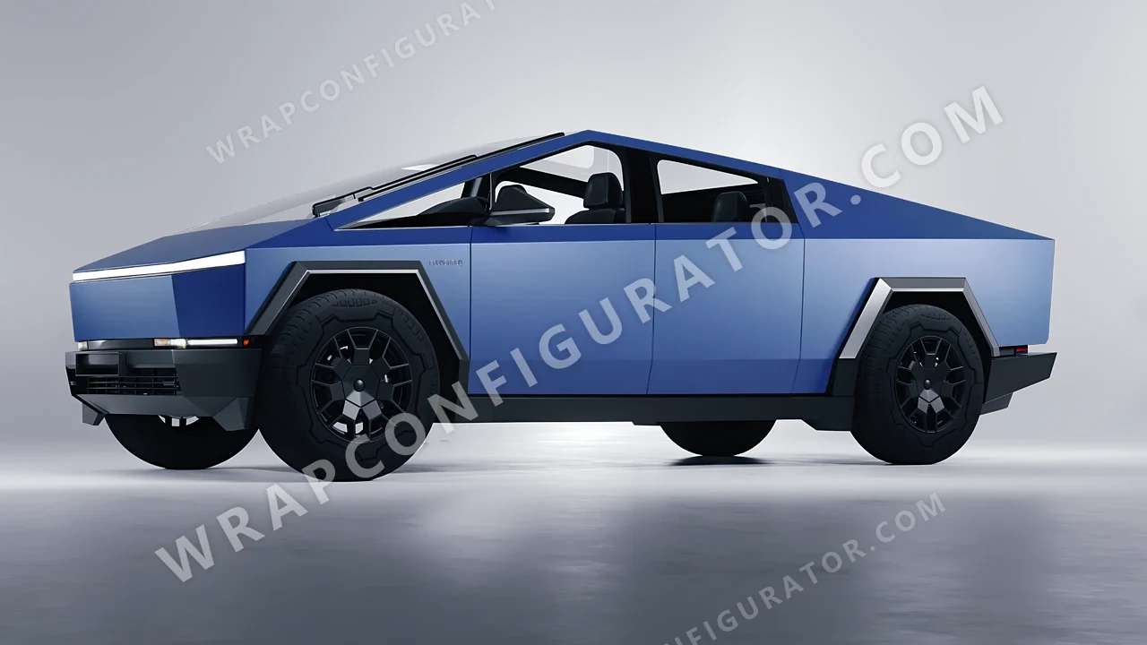 Blue Tesla Cybertruck 2024 wrapped in 3M Matte Slate Blue Metallic M217