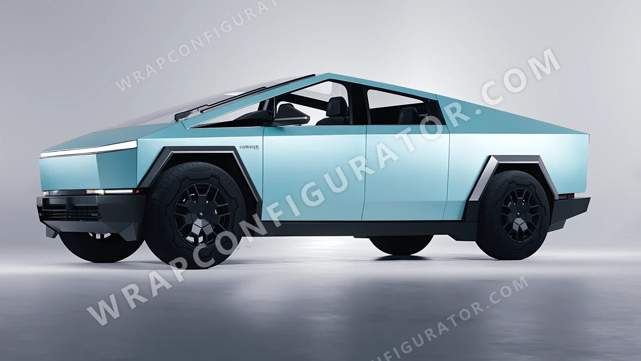 Blue Tesla Cybertruck 2024 wrapped in 3M Satin Key West S57