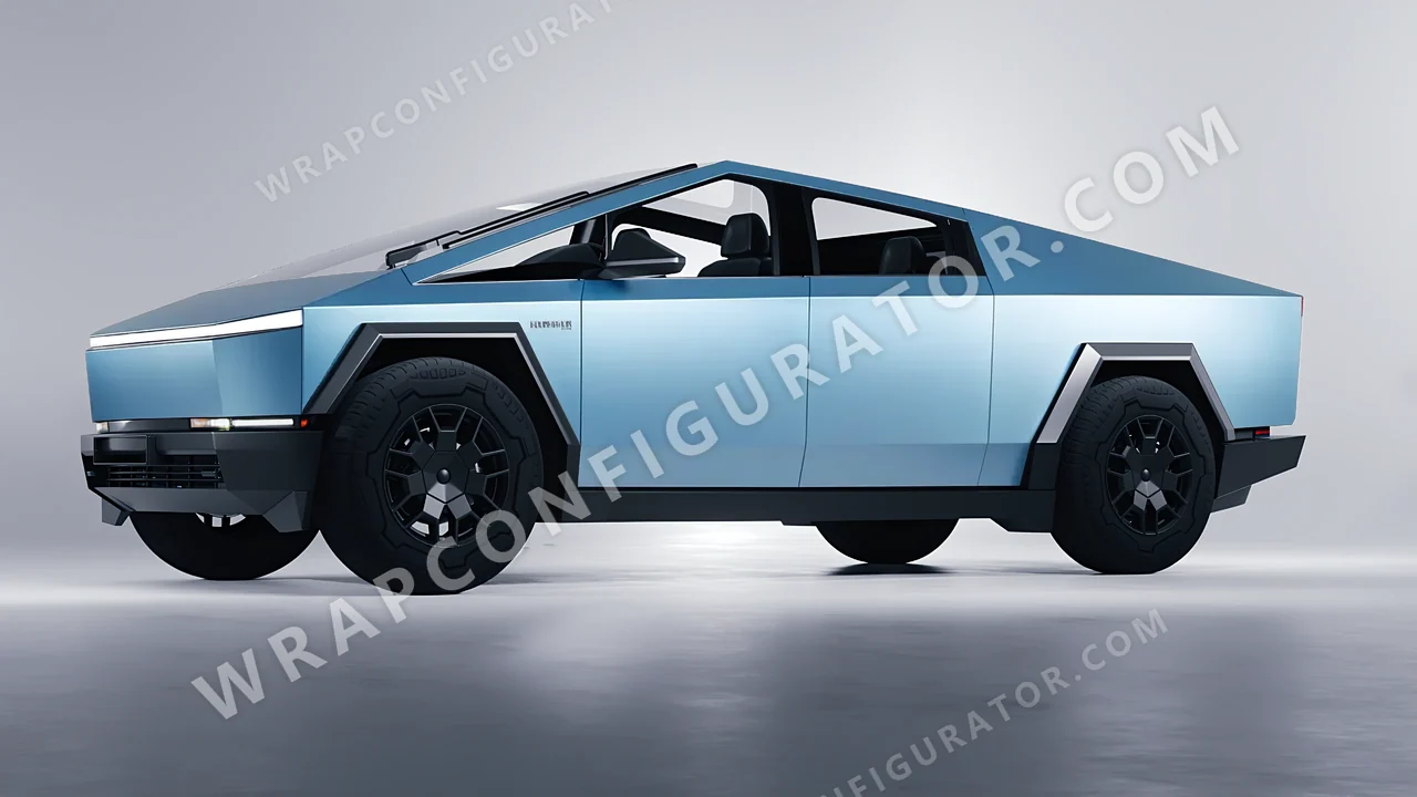 Blue Tesla Cybertruck 2024 wrapped in 3M Satin Ocean Shimmer S327