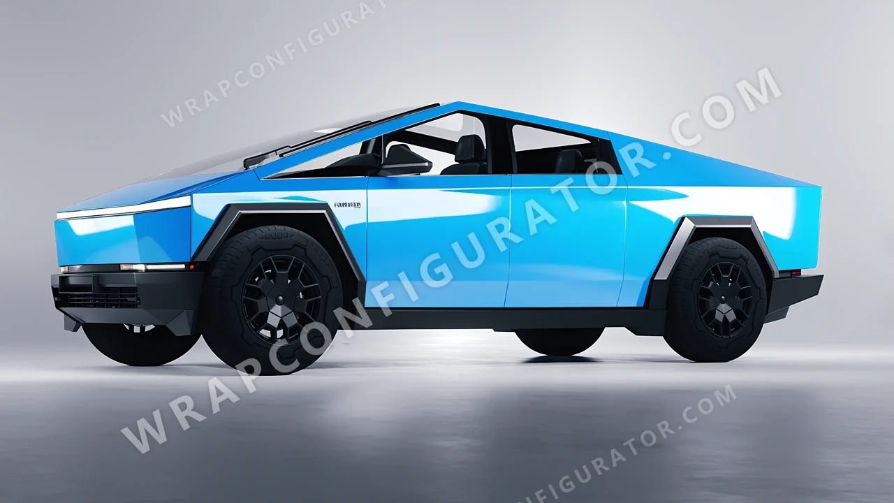 Blue Tesla Cybertruck 2024 wrapped in 3M Sky Blue HG77