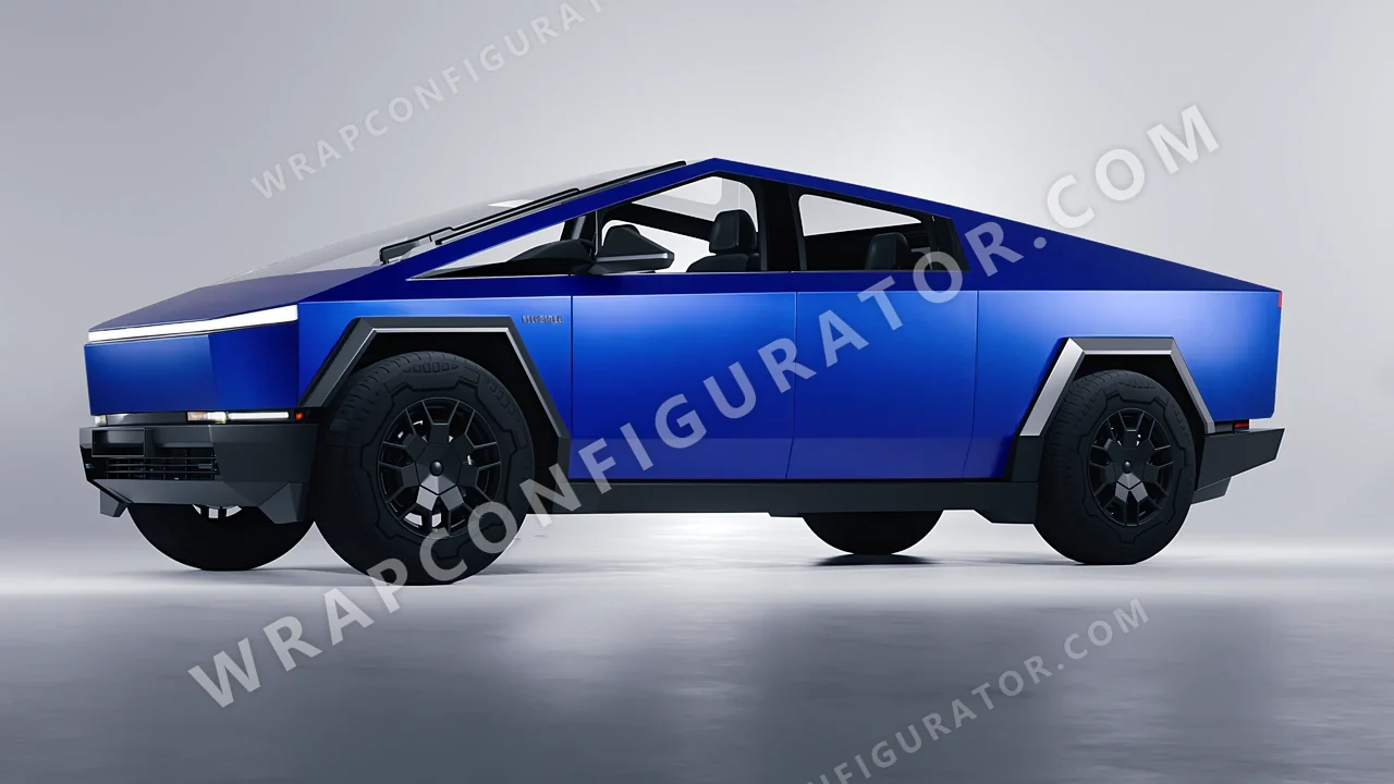 Blue Tesla Cybertruck 2024 wrapped in Avery Dennison Satin Wave Blue SW900-629-S