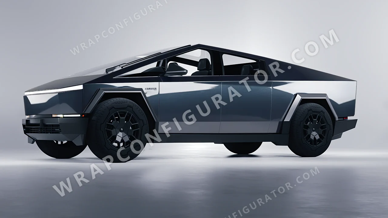 Blue Tesla Cybertruck 2024 wrapped in Colourshield PPF by HyperPro Gray Blue GAF38-P