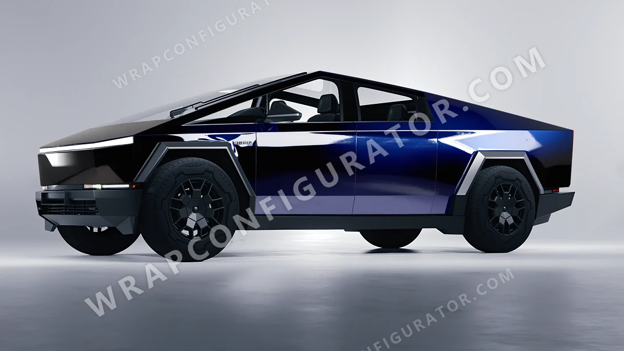Blue Tesla Cybertruck 2024 wrapped in Inozetek Dynamic PPF Black Blue DPPF925