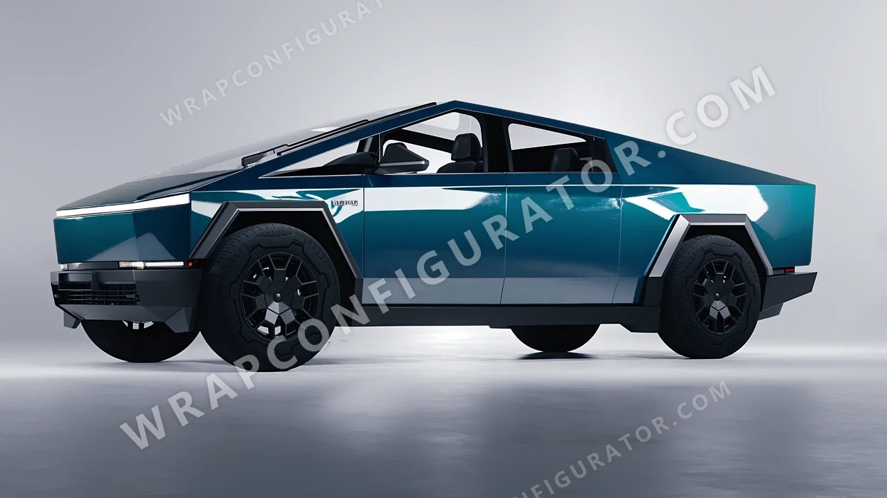 Blue Tesla Cybertruck 2024 wrapped in Inozetek Dynamic PPF Petrol Blue DPPF705