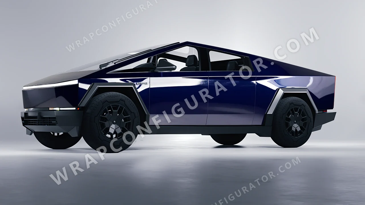 Blue Tesla Cybertruck 2024 wrapped in Inozetek Dynamic PPF SQ Navy SQ102NV