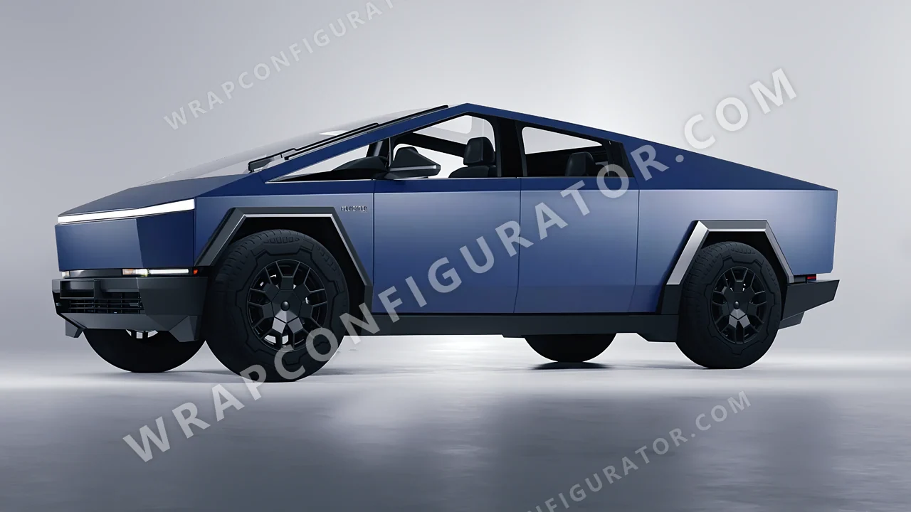 Blue Tesla Cybertruck 2024 wrapped in KPMF Absolute Matt Quantum Blue K75802