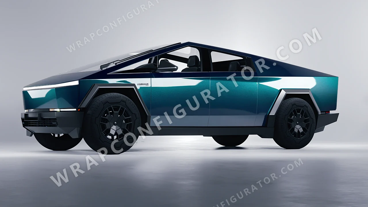 Blue Tesla Cybertruck 2024 wrapped in KPMF Excelsior Blue K75441