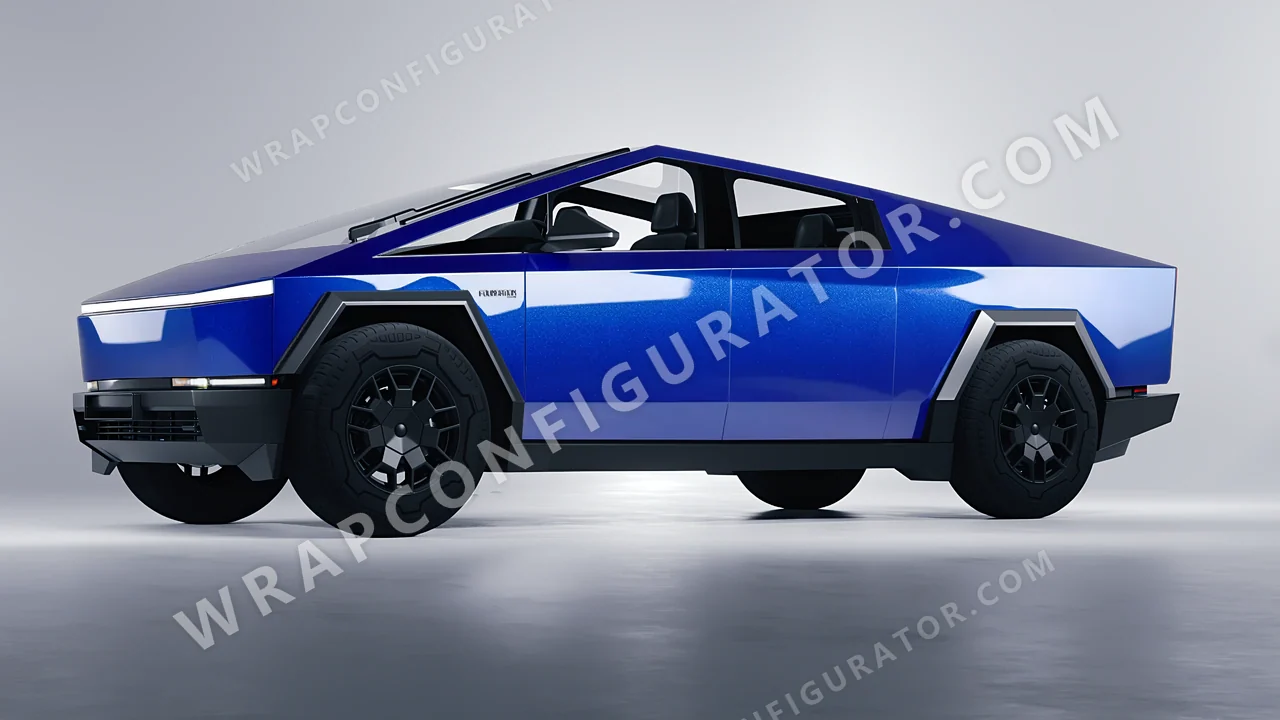Blue Tesla Cybertruck 2024 wrapped in KPMF Indulgent Blue K75405