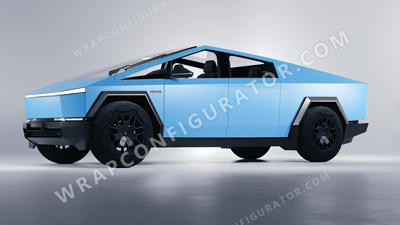 Blue Tesla Cybertruck 2024 wrapped in KPMF Matt Palladian Blue K75517