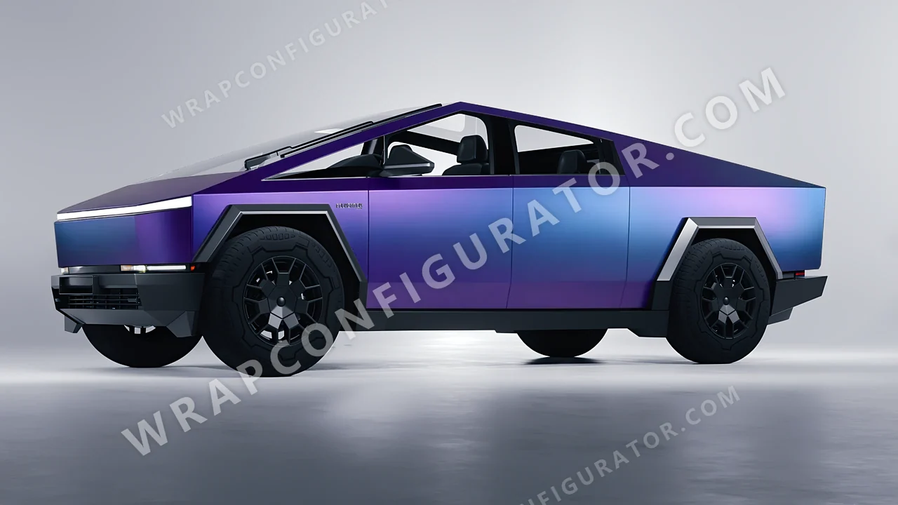 Blue Tesla Cybertruck 2024 wrapped in KPMF Matt Purple Blue Iridescent K75566