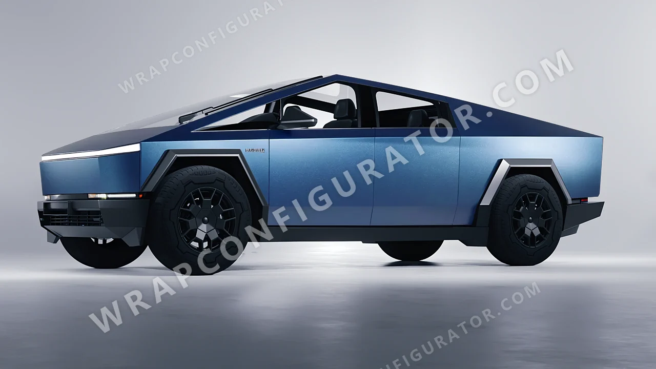 Blue Tesla Cybertruck 2024 wrapped in KPMF Matt Trenton Blue K75544
