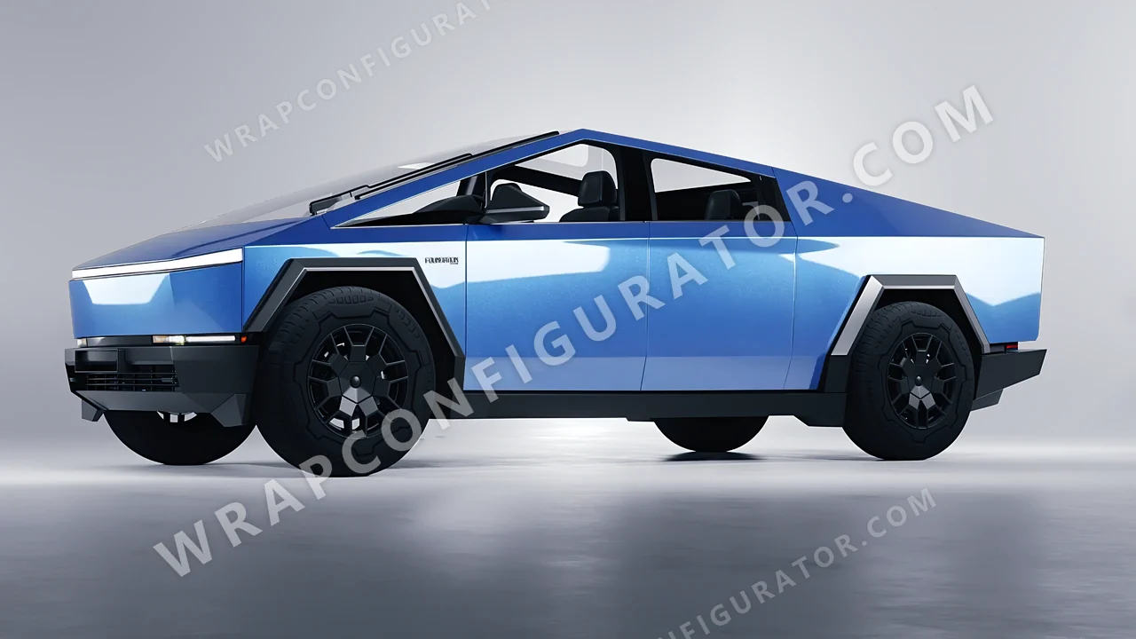 Blue Tesla Cybertruck 2024 wrapped in ORACAL Azure 970RA-197G