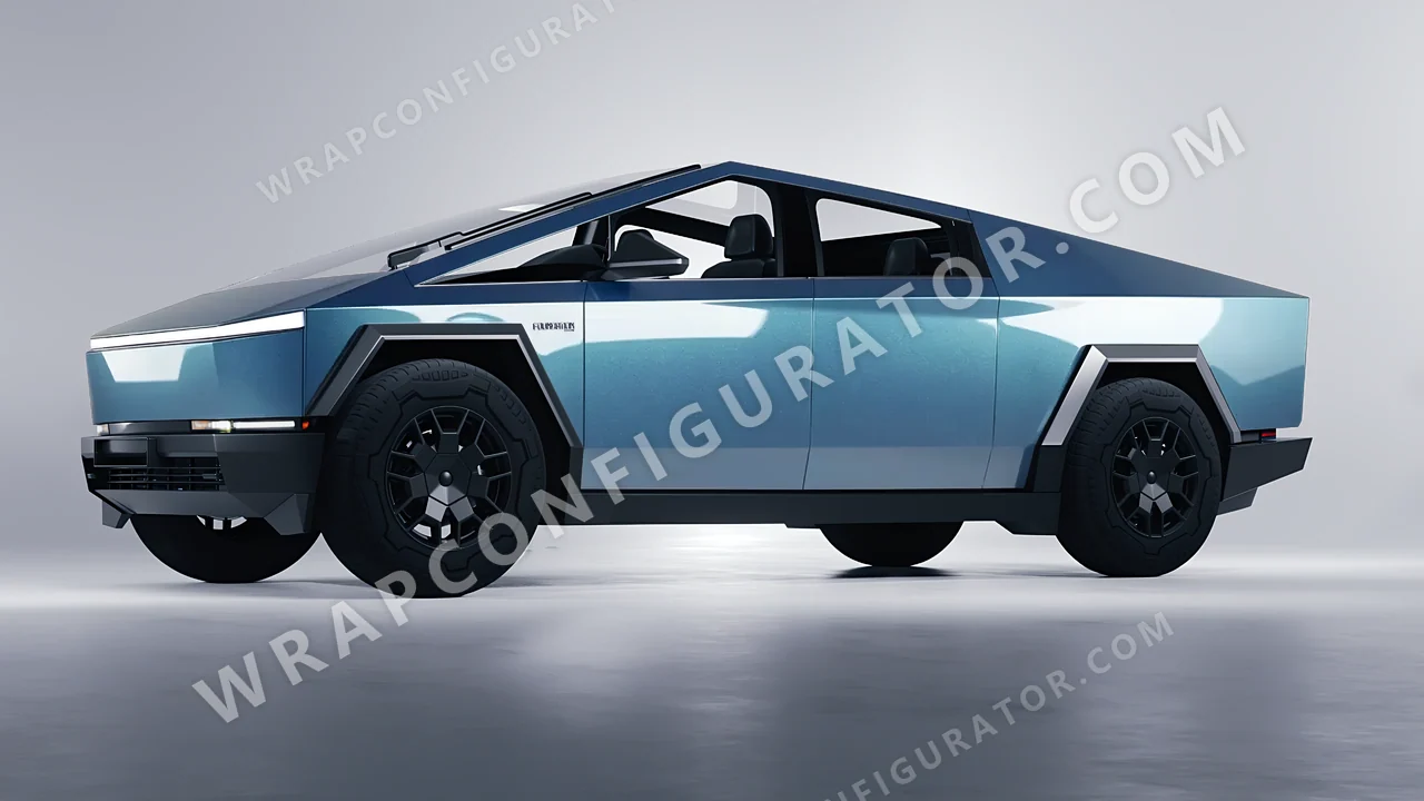 Blue Tesla Cybertruck 2024 wrapped in ORACAL Ballistic Blue 970RA-571G