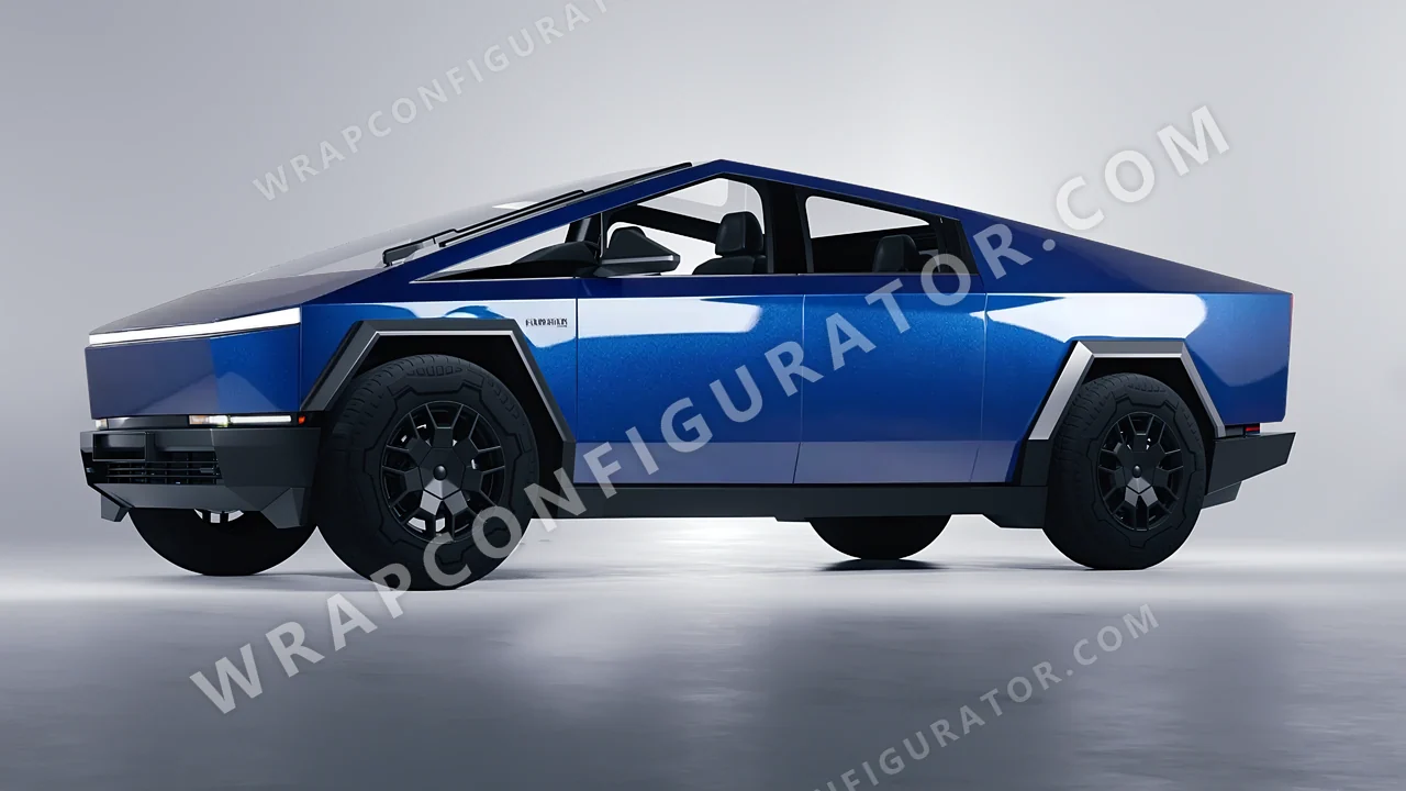 Blue Tesla Cybertruck 2024 wrapped in ORACAL Deep Blue 970RA-192G