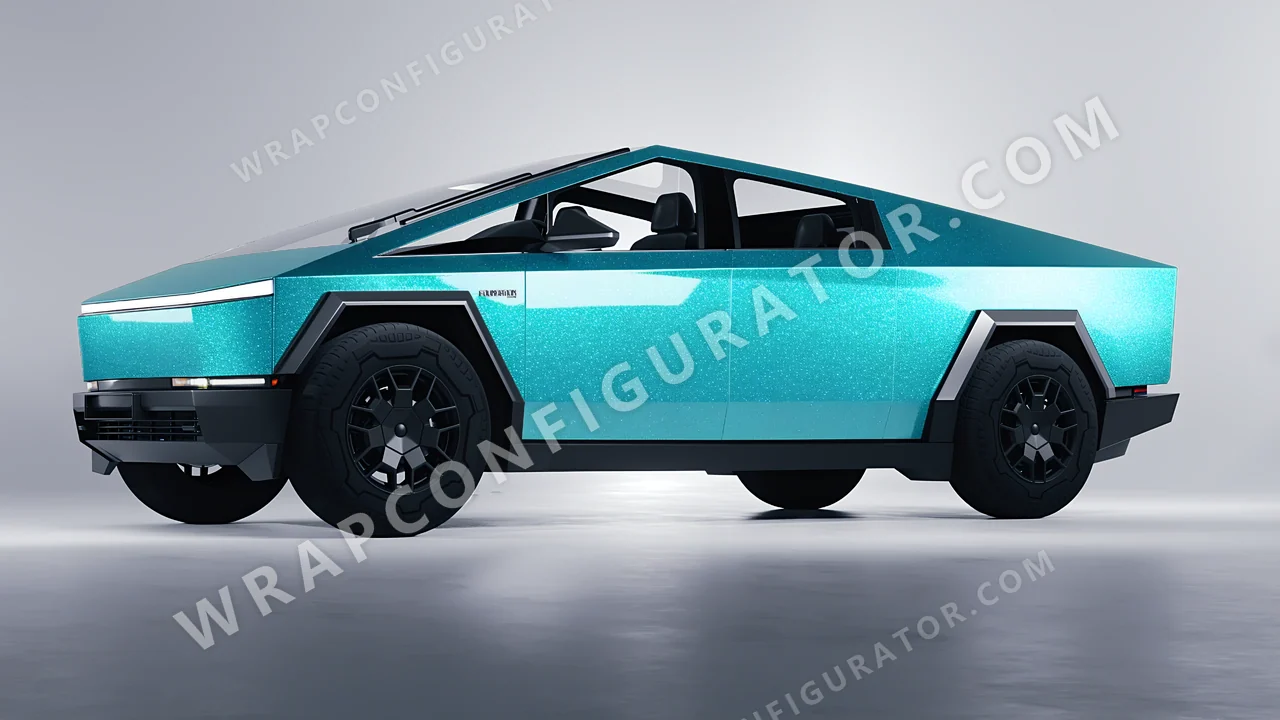 Blue Tesla Cybertruck 2024 wrapped in ORACAL Gloss Turbo Turquoise 970RA-182G