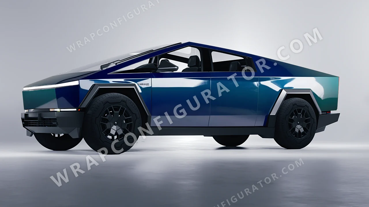 Blue Tesla Cybertruck 2024 wrapped in ORACAL Indigo Blue 970RA-544G