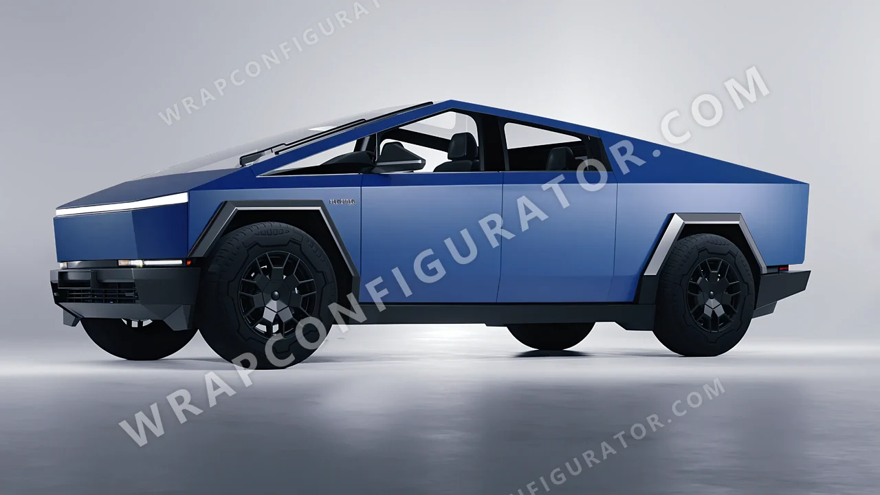 Blue Tesla Cybertruck 2024 wrapped in ORACAL Indigo Blue 970RA-544M