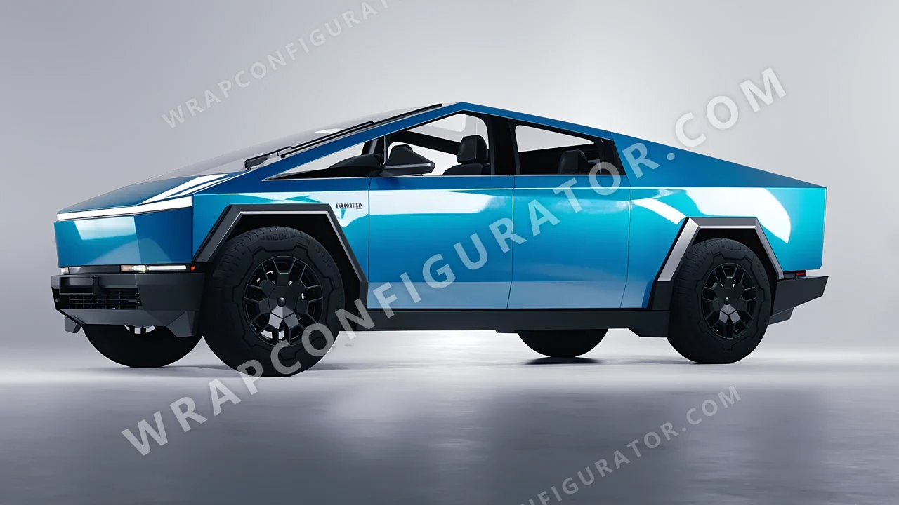 Blue Tesla Cybertruck 2024 wrapped in ORACAL Lagoon 970RA-553G