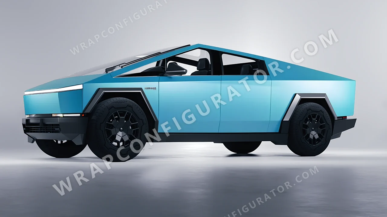 Blue Tesla Cybertruck 2024 wrapped in ORACAL Lagoon 970RA-553M