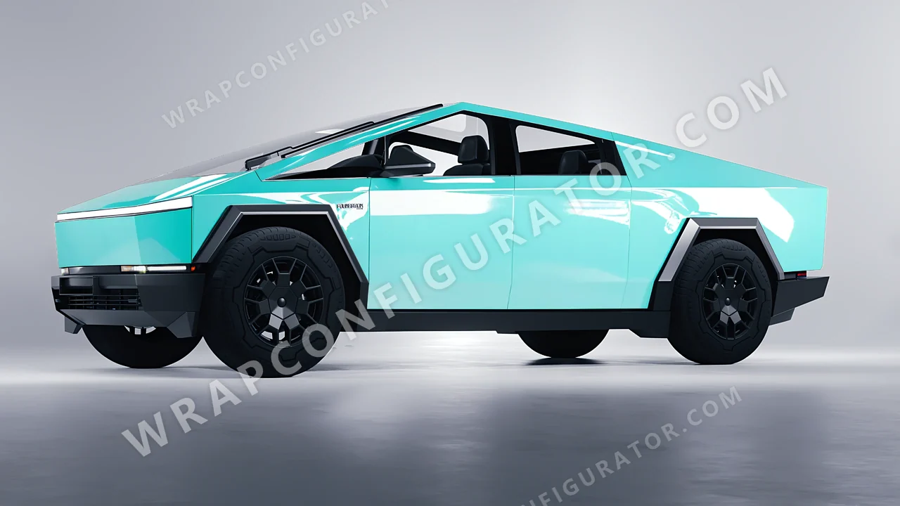 Blue Tesla Cybertruck 2024 wrapped in ORACAL Mint 970RA-055G
