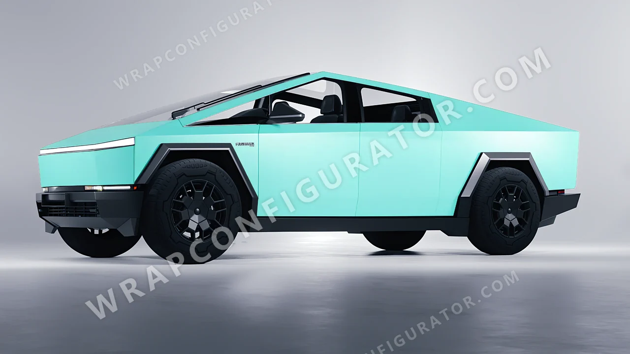 Blue Tesla Cybertruck 2024 wrapped in ORACAL Mint 970RA-055M